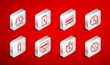 Hat Eski Kum Saati, Alarm Saat Uygulama Mobili, Bilgisayarda Saat, Sil, Stopwatch, Zaman Yönetimi, Monitör ve Smartwatch simgesi. Vektör