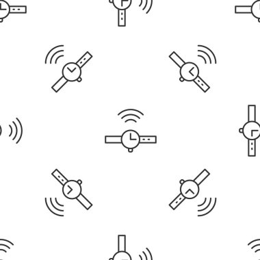 Gri çizgi Smartwatch simgesi beyaz arkaplandaki kusursuz deseni izole etti. İnternet kavramının kablosuz bağlantısı. Vektör.