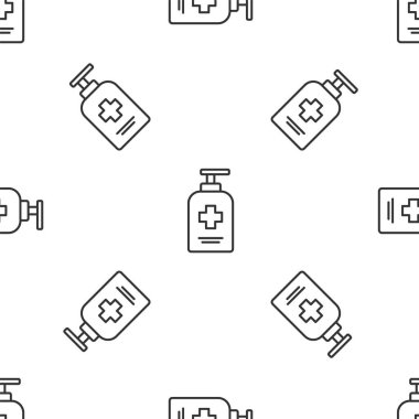 Gri çizgi, beyaz arka planda izole edilmiş sıvı antibakteriyel sabun. Antiseptik. Dezenfeksiyon, hijyen, cilt bakımı. Vektör..