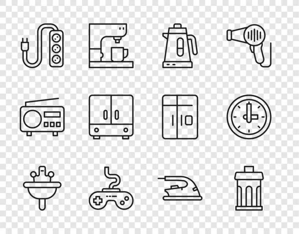 集洗脸盆 垃圾桶 电水壶 游戏机 扩展器 铁和钟为一体的图标 — 图库矢量图片