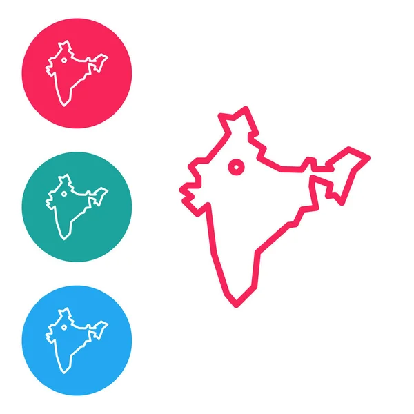 Červená Čára Indie Mapa Ikona Izolované Bílém Pozadí Nastavit Ikony — Stockový vektor