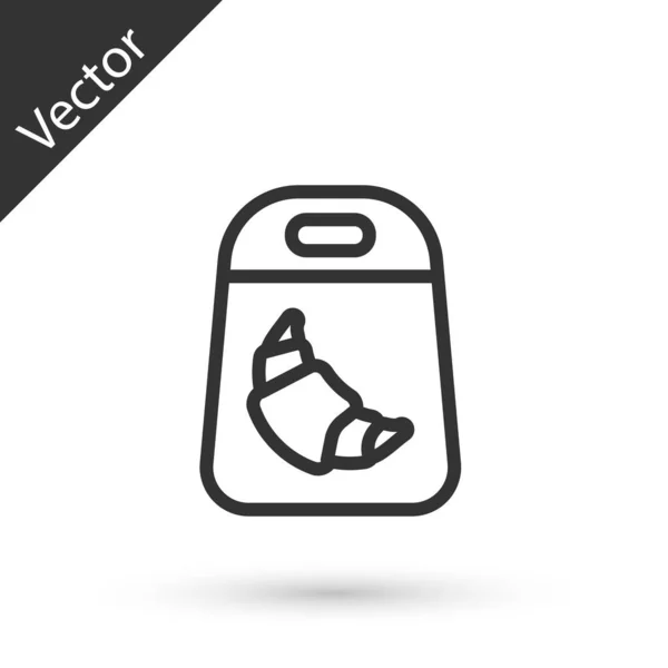 Szürke Vonal Croissant Csomag Ikon Elszigetelt Fehér Alapon Vektor — Stock Vector