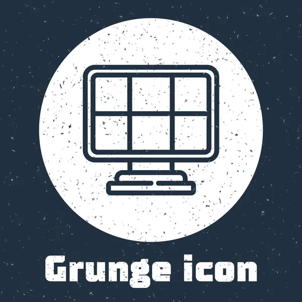 Grunge Line Solar Energy Panel Icon Isolated Grey Background Monochrome — Stock Vector