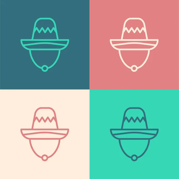 Pop Art Line Traditional Mexican Sombrero Hat Icon Isolated Color — Stock Vector
