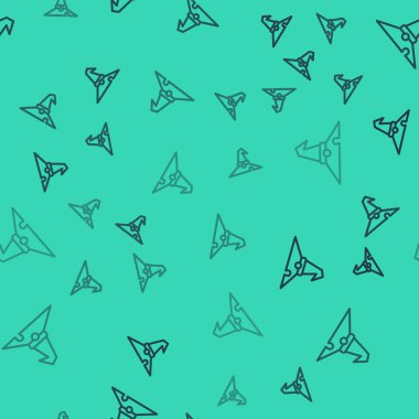 Siyah çizgi cadı şapkası ikonu yeşil arka planda kusursuz desen izole etti. Mutlu Cadılar Bayramı Partisi. Vektör