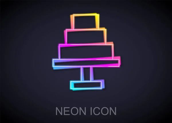 Gloeiende Neon Lijn Cake Icoon Geïsoleerd Zwarte Achtergrond Gefeliciteerd Met — Stockvector