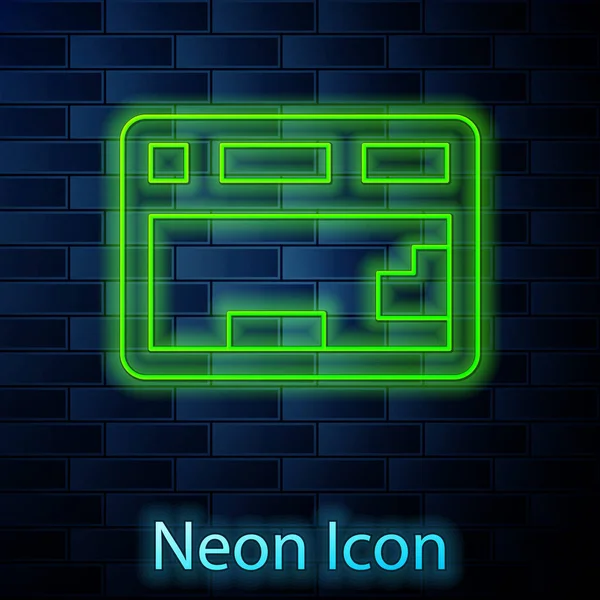 Leuchtende Neon Linie Computertastatur Symbol Isoliert Auf Backsteinwand Hintergrund Komponenten — Stockvektor