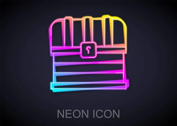 Glödande Neon Linje Antikvitet Skattkista Ikon Isolerad Svart Bakgrund Vintage — Stock vektor