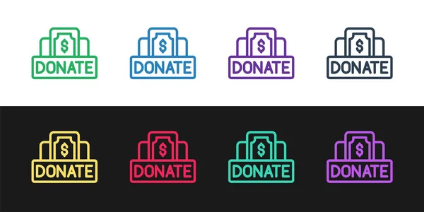 设置线捐款和慈善图标孤立的黑白背景 捐赠资金和慈善概念 — 图库矢量图片
