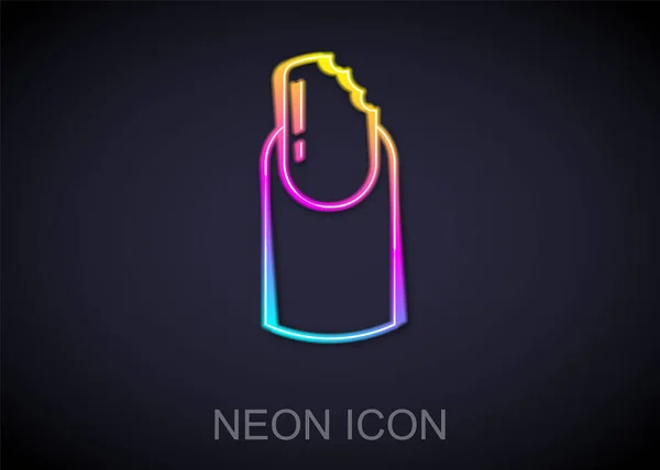 Gloeiende Neon Lijn Gebroken Nagel Pictogram Geïsoleerd Zwarte Achtergrond Gebarsten — Stockvector