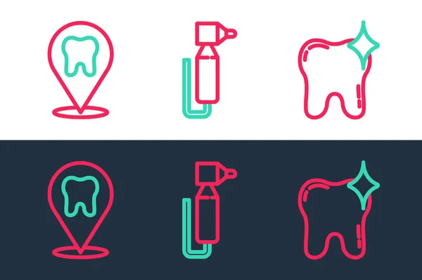 Définir Ligne Blanchiment Des Dents Emplacement Clinique Dentaire Icône Forage — Image vectorielle