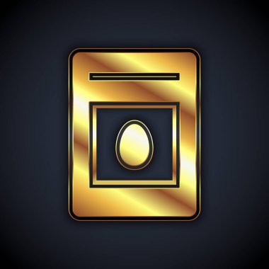 Siyah arka planda izole edilmiş özel bir bitki simgesinin tohumlarıyla dolu altın paketi. Vektör