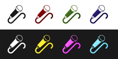 Mikrofon simgesini siyah beyaz arkaplanda izole et. Radyodaki mikrofondan. Sözcü işareti. Vektör