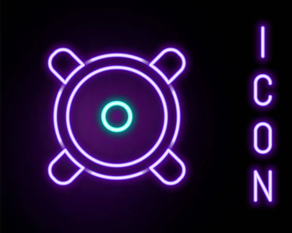 Zářící Neonová Čára Ikona Reproduktoru Stereo Izolovaná Černém Pozadí Reproduktory — Stockový vektor