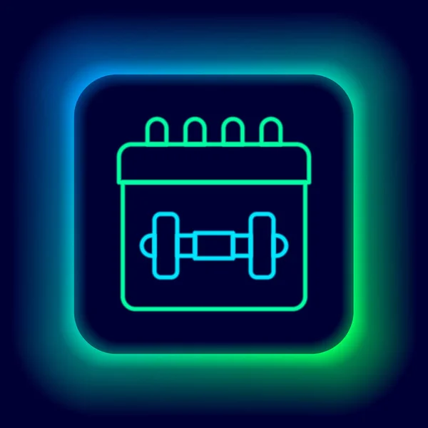 Świecąca Neon Line Kalendarz Fitness Ikona Izolowana Czarnym Tle Harmonogram — Wektor stockowy