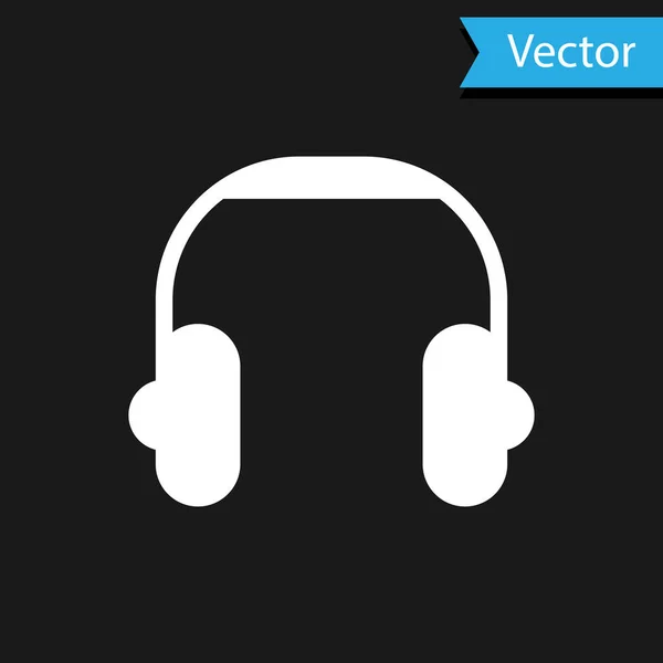 Weißes Kopfhörersymbol Isoliert Auf Schwarzem Hintergrund Kopfhörer Konzept Zum Hören — Stockvektor