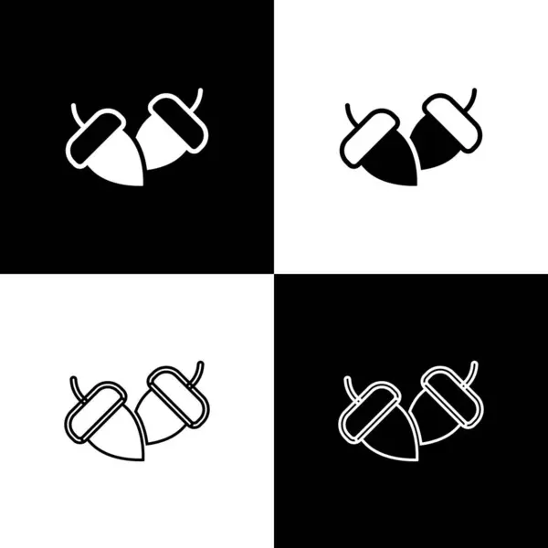 Set Acorn Icon Isolated Black White Background Vector — Stock Vector