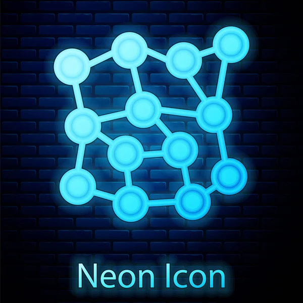Lumineux Néon Icône Réseau Neuronal Isolé Sur Fond Mur Briques — Image vectorielle