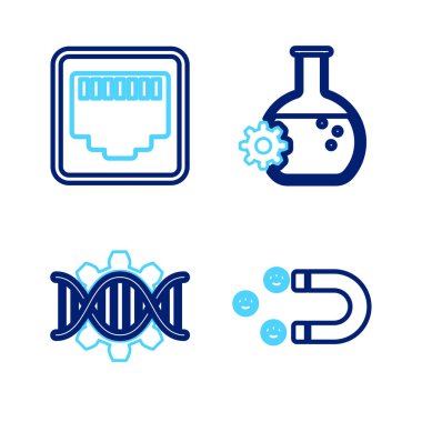 Müşteri çekmeyi ayarla, Genetik mühendisliği, Biyomühendislik ve Ağ portu kablo soket simgesi. Vektör