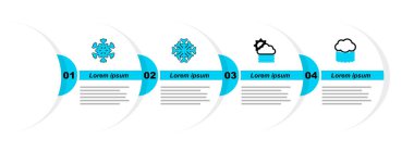 Bulut 'u yağmur, sis ve bulut güneşi, kar tanesi ve ikonla donatın. Vektör
