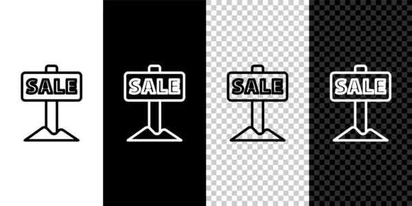设置线条悬挂标志 文字销售图标隔离在黑白背景上 标牌与文字销售 — 图库矢量图片