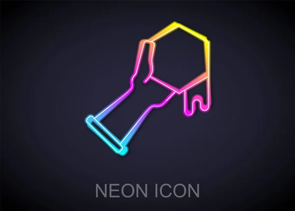 Zářící Neonová Čára Honeycomb Ruční Ikona Izolované Černém Pozadí Symbol — Stockový vektor