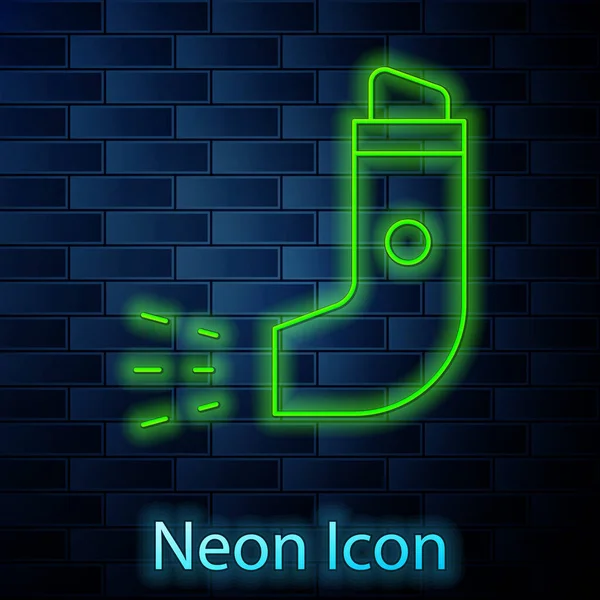 Glödande Neon Linje Inhalator Ikon Isolerad Tegel Vägg Bakgrund Andas — Stock vektor
