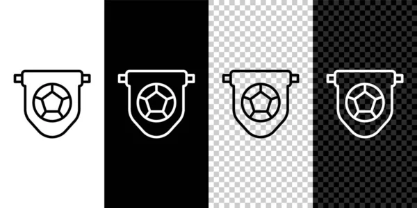 ラインを設定するサッカーまたはサッカーのフラグペナントアイコンは 黒と白 透明な背景に隔離されます ベクトル — ストックベクタ