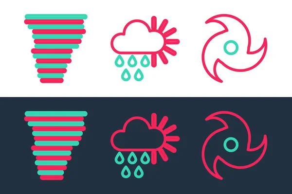 Set Line Tornado Cloudy Rain Sun Icon Vector — Stock Vector