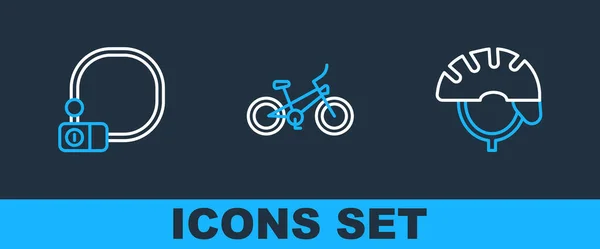 Set Line Bicycle Helmet Lock Icon Vector — Stock Vector