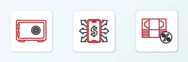 Zeile Geld Prozent Safe Und Smartphone Mit Dollar Symbol Festlegen — Stockvektor
