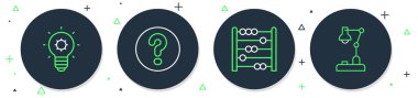 Konuşma baloncuklarını Soru, Abaküs, Ampul ve Masa Lambası ikonu ile ayarlayın. Vektör