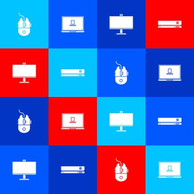 Bilgisayar oyunu, dizüstü bilgisayar, monitör ve oyun konsolu simgesini ayarla. Vektör.