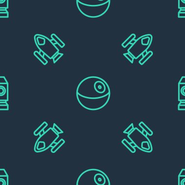 Gezegen 'i, Roket gemisini ve kusursuz deseni ayarlayın. Vektör