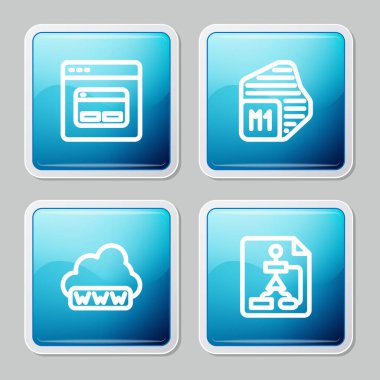 Satır Arama Motoru, İşlemci, Web Geliştirme ve Akış şeması simgesini ayarla. Vektör