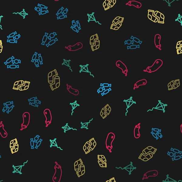 Définir Candy Cerf Volant Chaussettes Aubergine Sur Motif Sans Couture — Image vectorielle