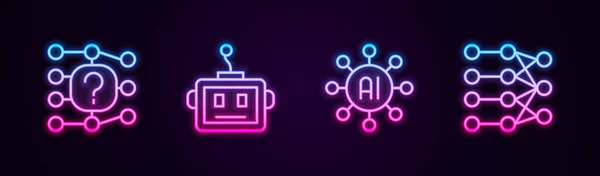 Hat Sinirsel Yapay Zeka Robotu Parlayan Neon Ikonu Vektör — Stok Vektör