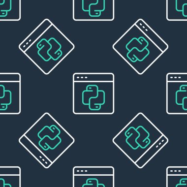 Çizgi Python programlama dili simgesi siyah arkaplanda izole edilmiş kusursuz desen. Tarayıcıdaki Python kodlama dili imzası. Cihaz, programlama, geliştirme konsepti. Vektör