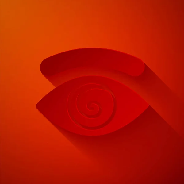 Иконка Гипноза Вырезана Бумагой Красном Фоне Человеческий Глаз Спиральной Гипнотической — стоковый вектор