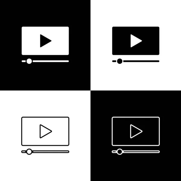 Set Online Play Video Icon Isoliert Auf Schwarzem Und Weißem — Stockvektor