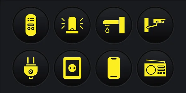 Elektrische Stekker Beveiligingscamera Stopcontact Smartphone Waterkraan Flasher Sirene Radio Afstandsbediening — Stockvector