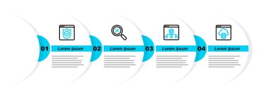 Hat Cloud teknoloji veri transferini, Sunucu, Data, büyüteç ve silme ve tarayıcıyı kalkan simgesi ile ayarla. Vektör
