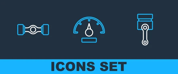 Set Line Engine Piston Chassis Car Speedometer Icon Vector — Stock Vector