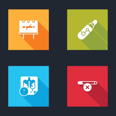 Sigara, elektronik sigara, hastalıklı akciğerler ve ikon yasak. Vektör