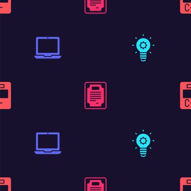 Ampul, Laptop, Sertifika şablonu ve Sınav kağıdını kusursuz desen hakkında yanlış cevaplarla ayarla. Vektör