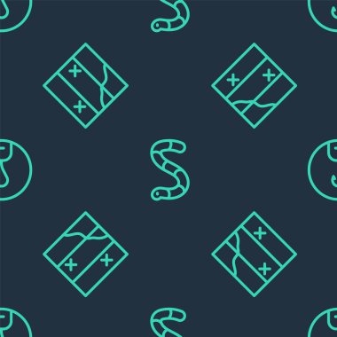 Çizgi solucanı, katlanmış harita ve balık oltasını kusursuz desene ayarlayın. Vektör