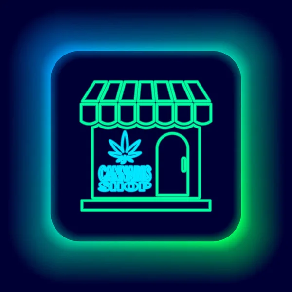 Glowing Neon Line Marijuana Dan Cannabis Toko Ikon Terisolasi Latar - Stok Vektor