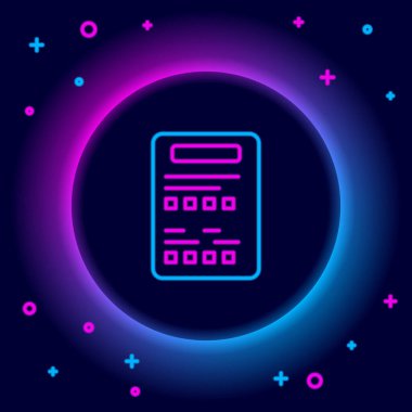 Parlayan neon çizgi sınav kağıdı simgesi siyah arkaplanda izole edildi. Sınav kağıdı, sınav ya da araştırma konsepti. Sınav ya da sınav. Renkli taslak konsepti. Vektör