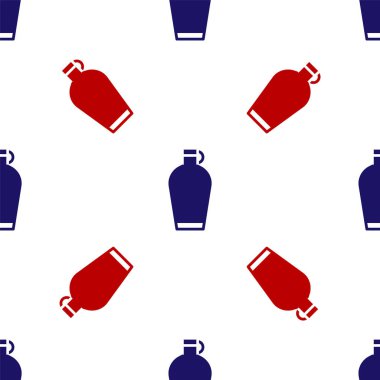 Mavi ve kırmızı kantin su şişesi ikonu beyaz arka planda izole edilmiş pürüzsüz desen. Turist matarası ikonu. Kampanyada bir kavanoz su kullanıldı. Vektör.