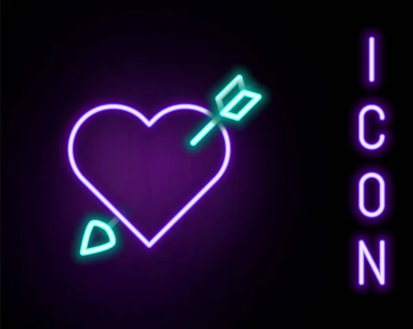 Gloeiende Neon Lijn Amour Symbool Met Hart Pijl Pictogram Geïsoleerd — Stockvector